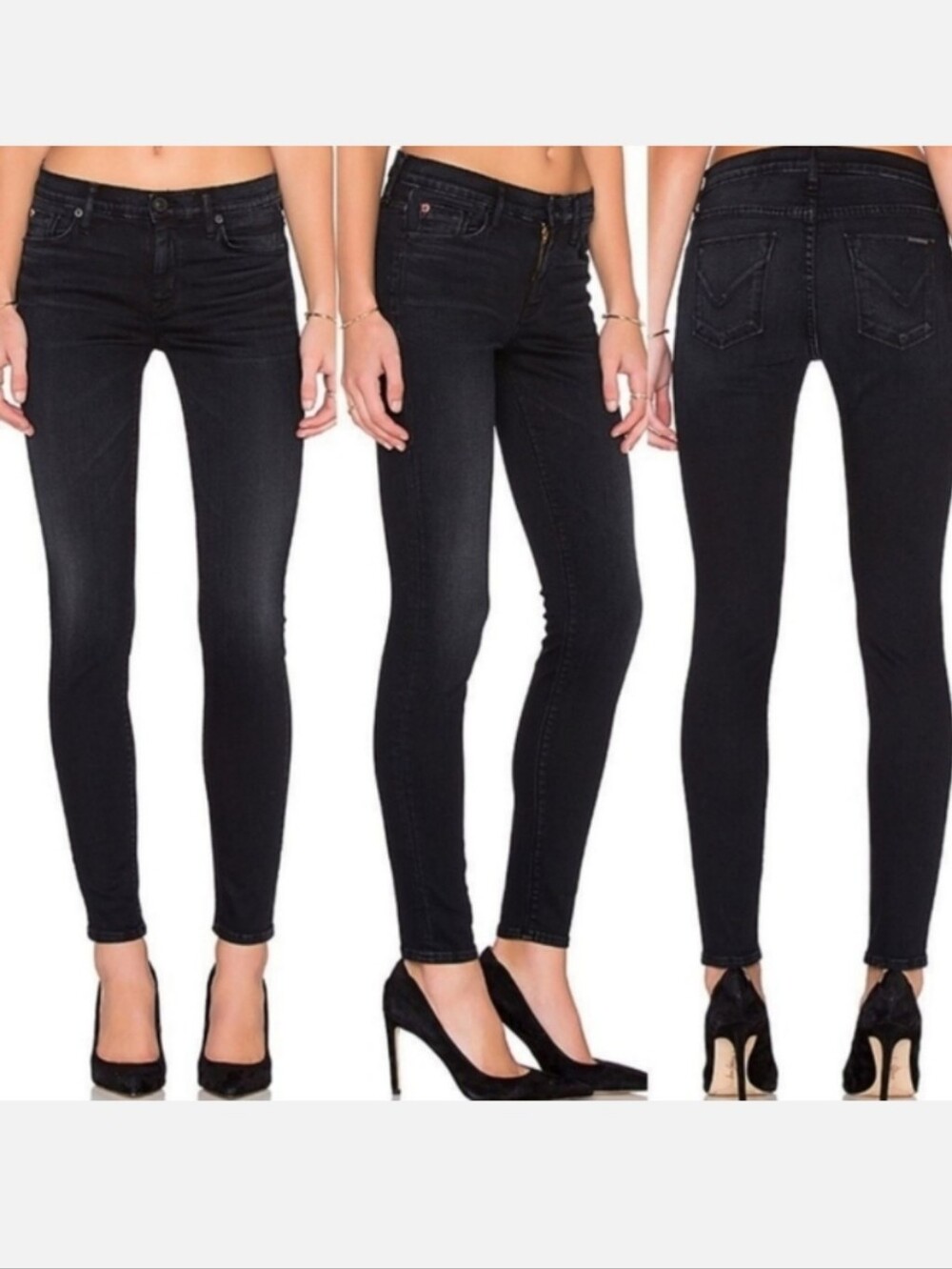 Hudson Nico Super Skinny Mid Rise Jeans Black Denim Womens Size 26
